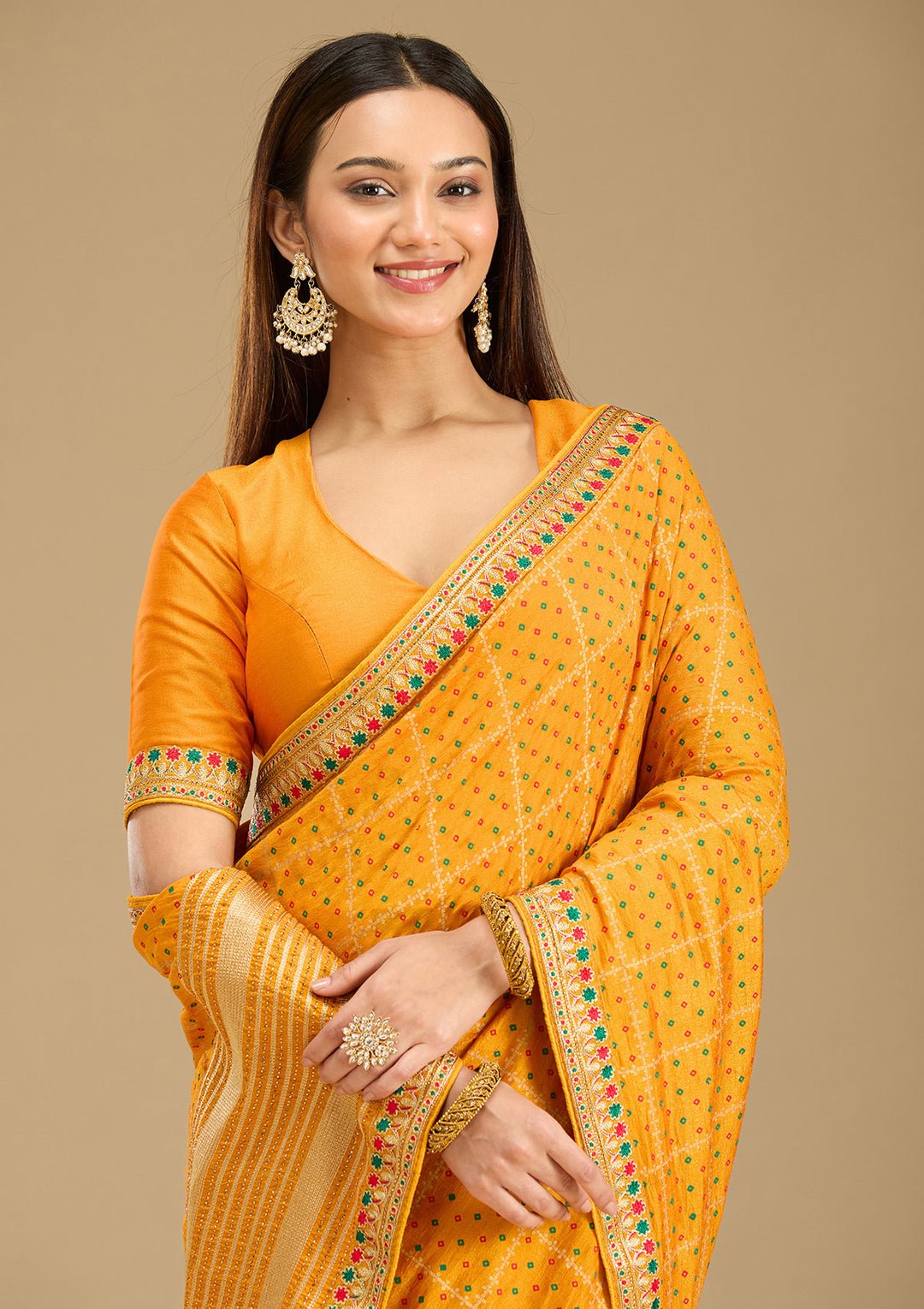 Mustard Zariwork (Gold) Soft Raw Silk Saree - Image 5